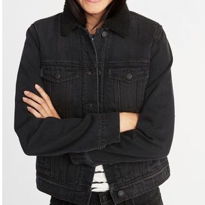 Old Navy Black Denim Sherpa Jacket Size Small